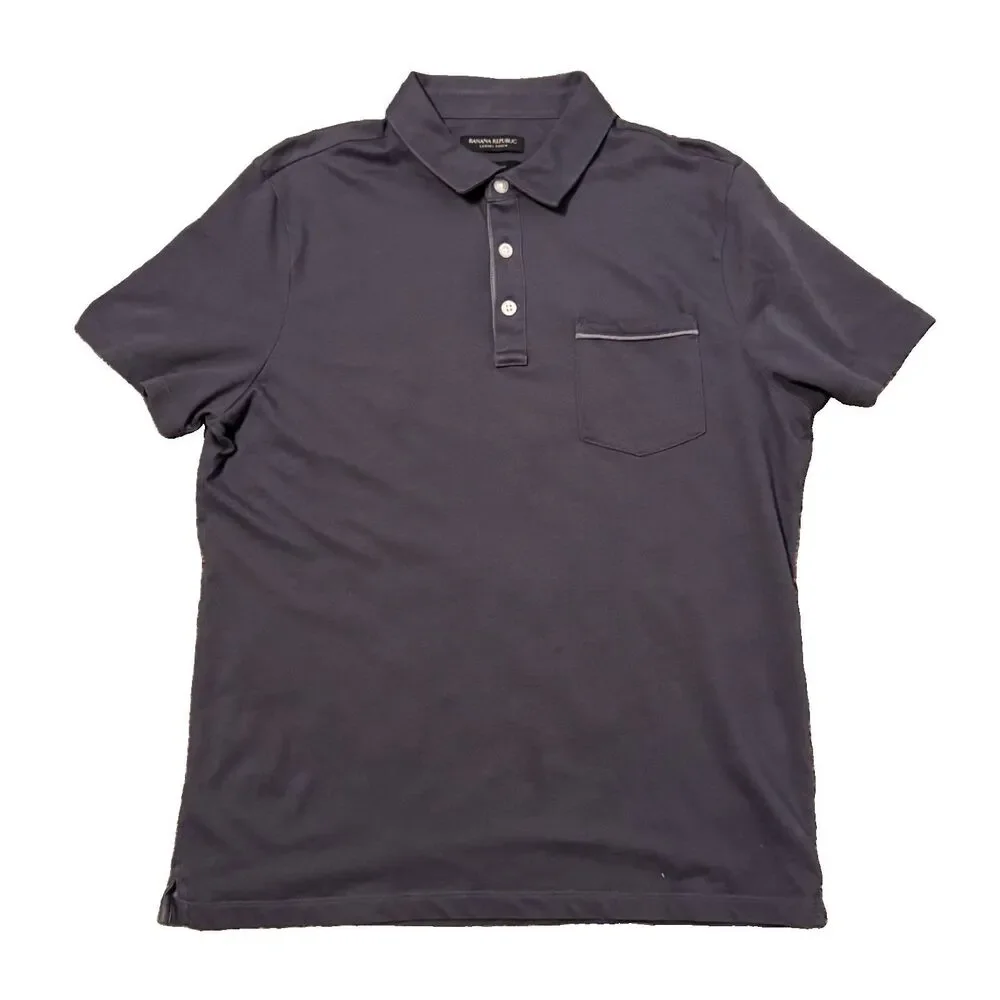 Banana Republic Men's Luxury Touch Polo Shirt Large Short Sleeve, Gray